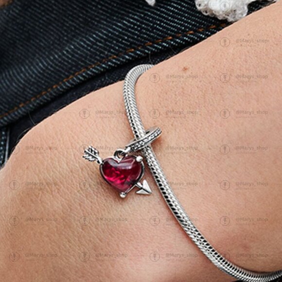 Pandora Red Heart & Arrow Murano Glass Dangle Charm - Picture 2 of 2